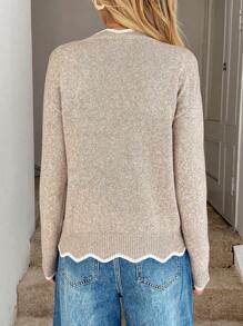 Easowa Women's Colorblock Sweater,Long Sleeve Tops In Fall/Winter - Khaki - View 2