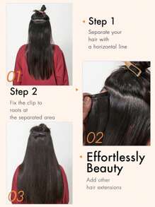 7 piezas Extensiones de cabello humano real color negro natural con clip, extensiones de cabello humano con doble trama con clips - Natural Black - Ver 9