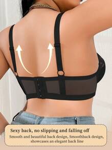 SHEIN Bra Berkawat dengan Bordir Patchwork Ukuran Plus, Mengangkat - Hitam - View 2