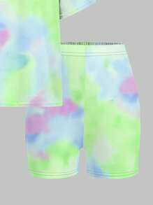 SHEIN Leap Crew 2 件套青少年休闲宽松短袖 T 恤和紧身裤套装，适合夏季 - 彩色 - 查看 5