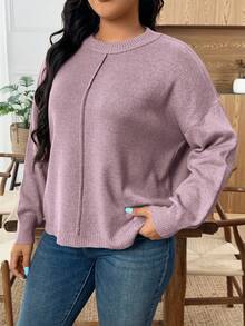 EMERY ROSE Damen Pullover in Großen Größen mit rundem Ausschnitt, Drop-Shoulder und Langarm, einfarbig, geeignet für Frühling und Herbst - Altrosa - Übersicht 4