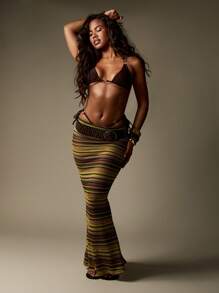 MISSGUIDED Váy Maxi Bohemian Crochet Đan Phong Cách Lễ Hội Xẻ Tà Bãi Biển Nghỉ Mát Mùa Hè Họa Tiết Sọc Váy Dài Che Phủ - Màu vàng - Xem 1