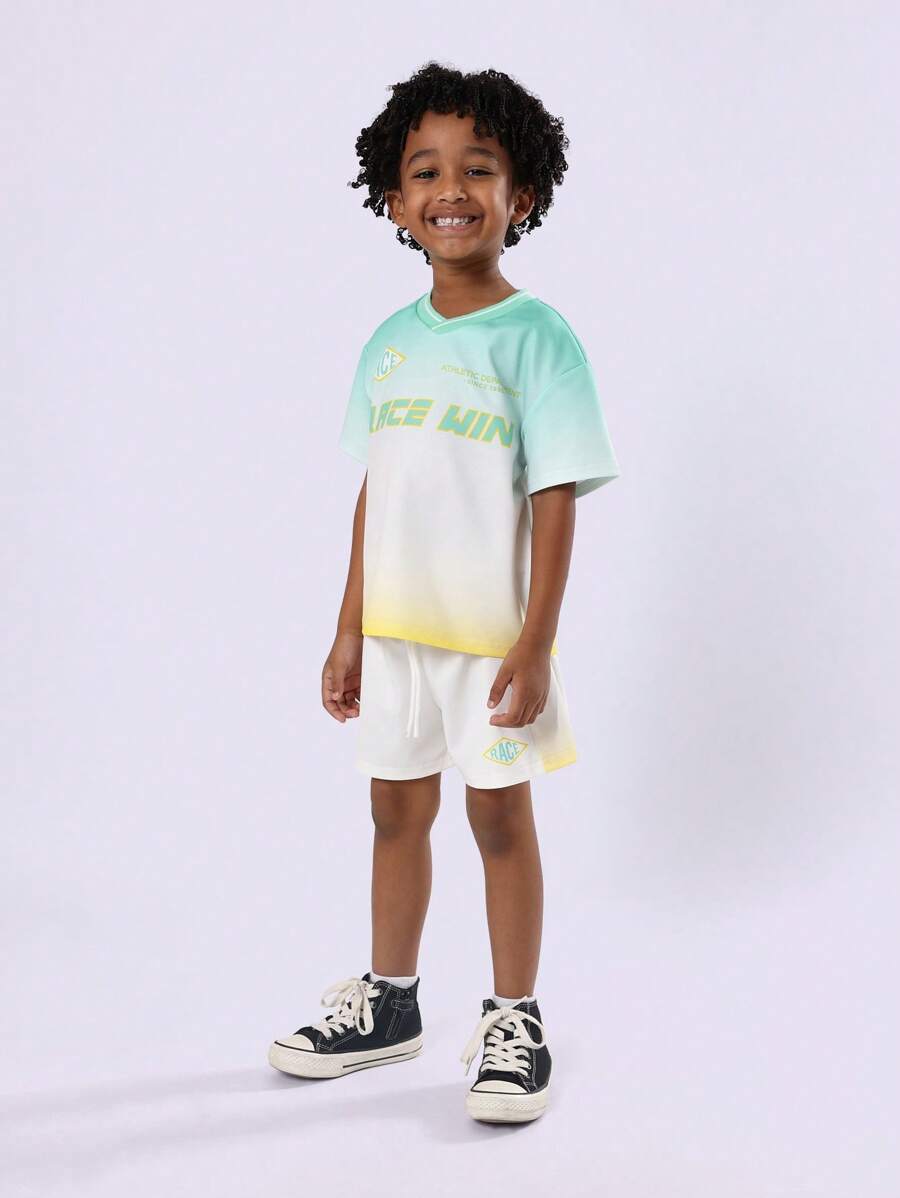 SUMWON Department Race Win 儿童夏季两件套渐变色短袖 V 领 T 恤短裤休闲家居服 - 彩色 - 查看 1