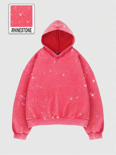 Street Life Herren Schweres Oversize Hoodie mit vollem Diamantdruck, Streetwear, Herbst