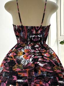 SHEIN Clasi Women Plus Size Elastic Waist Printed Ruffled Slip Dress, Fashionable Design Versatile Beach Dress, Spring & Summer New Arrival - Multicolor - View 4