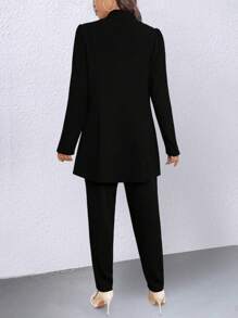 SHEIN Clasi Women's Simple Office Lady Style Long Sleeve Jacket & Pocket Design Pants Suit Set, Versatile For Commuting Fall Cloth For Women - Black - View 2