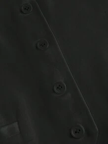 INAWLY 女式春夏纯色单排扣 V 领背心夹克 - 黑色 - 查看 4