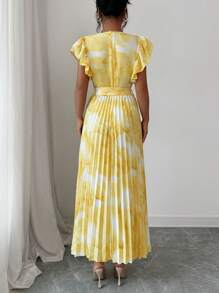 Modelyn Vestido largo con estampado floral efecto tie-dye y volantes en el bajo para mujer - Amarillo - Ver 2