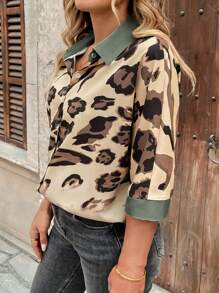 INAWLY 大码休闲渐变色豹纹纽扣短袖衬衫 - 彩色 - 查看 5