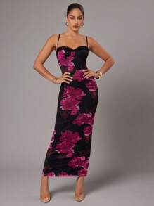 Silquee Váy in hoa lãng mạn cỡ lớn màu xanh lá cây thanh lịch, thích hợp cho đầu mùa xuân, ngày lễ tình nhân, ngày lễ Váy bó ren lãng mạn màu xanh lá cây xô thơm và đỏ nhạt, thích hợp cho ngày lễ tình nhân, tiệc tùng, ngày lễ lãng mạn, váy phù dâu, váy dạ hội, trang phục hàng ngày, tiệc sinh nhật - màu đen - Xem 4