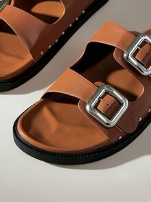 Solecia Women's Double Buckle Thick Soled Sandals - Brown - View 5