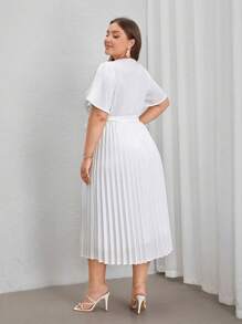 SHEIN Privé Váy midi buộc dây xếp ly màu trắng thanh lịch, thích hợp khi đi làm, du lịch, mua sắm - trắng - Xem 9