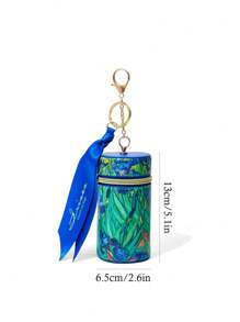 SHEIN Touch of Art 1个PU皮革艺术鸢尾花图案印花圆筒零钱包，可装硬币、钥匙、口红和其他个人物品，配有龙虾扣，可挂在包包、衣服等处，适合女性、学生、梵高、艺术、优雅、夏季服装、春季服装、海滩、度假、花卉、包包挂饰。 - 彩色 - 查看 6