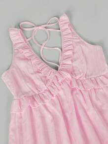 Arcane Artistry Women's Ruffle Strap Mini Dress, Pale Yellow Casual Minimalist Style, Suitable For Summer Vacation - Baby Pink - View 4