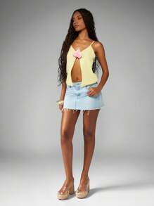 MISSGUIDED 花卉装饰吊带背心夏季无袖镂空前开叉花卉装饰上衣度假装海滩度假 - 黃色 - 查看 6