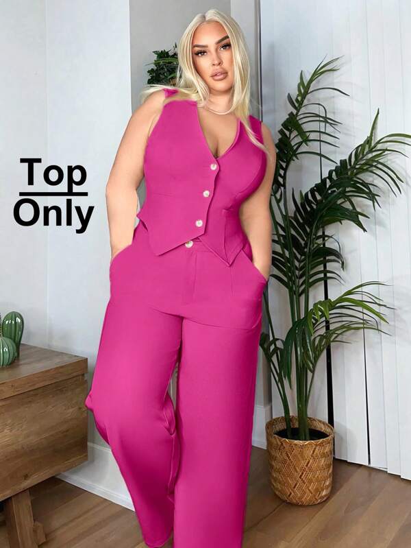 SHEIN SXY Chaleco de traje clásico de talla grande y ajuste entallado unicolor, atuendos para una noche de citas, atuendos sexys para club, atuendo de cumpleaños, ropa de mujer para primavera y verano, despedida de soltera