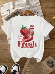 3pcs Set Women Casual Short Sleeve T-Shirts With Amalfi Coast, Fruit, Lemon, Strawberry Vivid Graphic Prints, & Suitable For Holiday Wear
