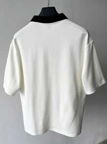 Manfinity EMRG 男士撞色边饰休闲百搭短袖 T 恤，夏季男士男士翻领衬衫 - 白色 - 查看 4