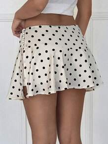 SHEIN EZwear 女士缎面波点印花低腰迷你裙