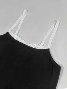INAWLY Women's Contrast Lace Contrast Color Fitted Elegant Camisole - Black - View 4