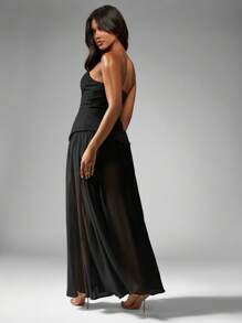 MISSGUIDED Evening Formal Maxi Dress Ball Gown Sweetheart Neckline Side Slit Party Prom Corset Style Bustier Wedding Guest - Black - View 2