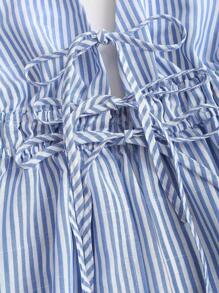 Sweetra Women 2 Pieces Set:Striped Print Twist Backless Halter Top And Drawstring Pants, Casual - Blue - View 5