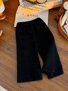 SHEIN LMoss Kids 2 件套女婴优雅蝴蝶结装饰背心和纯色裤子套装 - 黑與白 - 查看 6