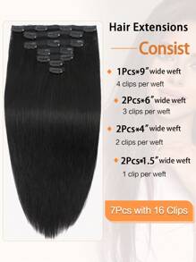 7PCS Clip In Hair Extensions Real Human Hair Natural Black Hair Extensions Clip Ins Straight Hair Extensions For Women - Natural Black - View 7