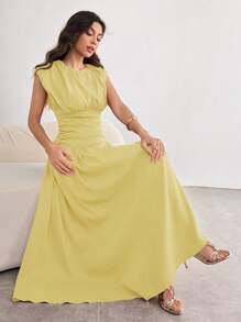 Modelyn 女士优雅荷叶边下摆设计连衣裙，时尚魅力，春夏 - 淡黃色 - 查看 7