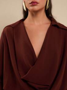 COSMINA Vestido mini elegante con cuello drapeado para mujer, adecuado para banquetes, primavera/verano - Marrón - Ver 6