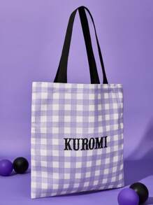 HELLO KITTY AND FRIENDS | SHEIN 1pc Of Cute Cartoon Pattern Printed Canvas Tote Bag, Suitable For Students, Women, Suitable For Commuting, School, Outings, Travel, Shopping, Light, Easy To Carry, Can Hold A Computer , Purple - Purple - View 5