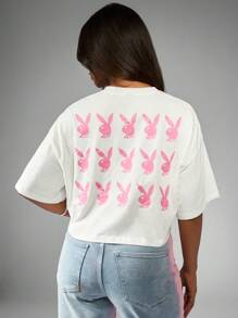 Missguided x Playboy Oversized Lifestyle Short Sleeve Bunny Logo Crop Top Summer Festival Casual T-Shirt Streetwear Collection