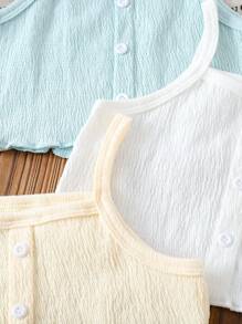 Set da 3 pezzi di canottiere in maglia per ragazze giovani, tessitura stropicciata casual versatile, bianchi, gialli, blu, intimo a strati, primavera/estate