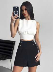 Firerie Women's Elegant Commuter & Casual Black Super High Waisted Shorts, Beach Outfits, Airport Fashion, Pants - Black - View 1