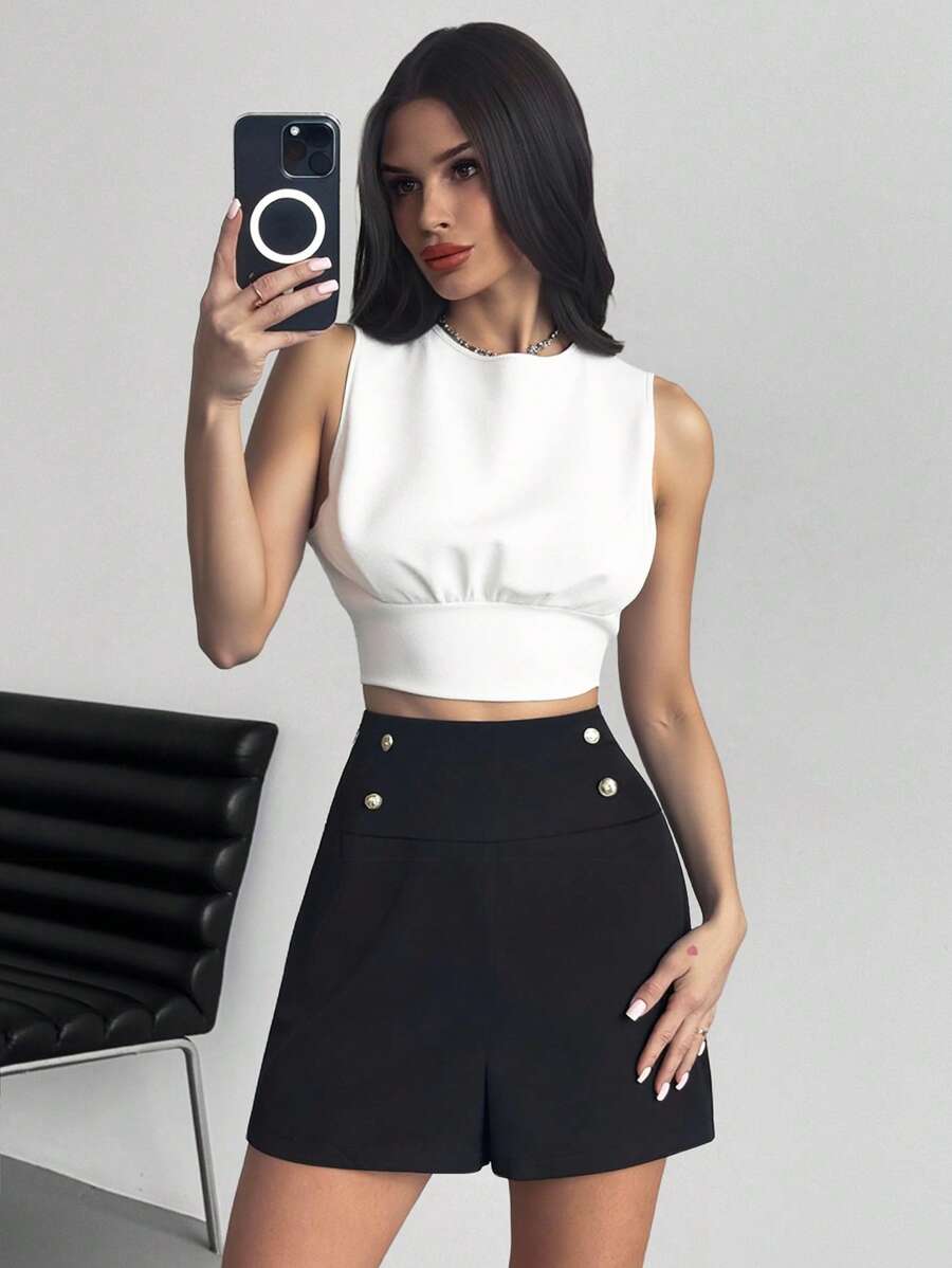 Firerie Women's Elegant Commuter & Casual Black Super High Waisted Shorts, Beach Outfits, Airport Fashion, Pants - Black - View 1