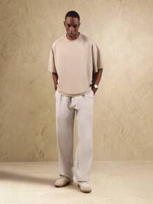 SUMWON 优质宽松剪裁基本款 T 恤，重量级短袖，简约现代休闲宽松街头服饰，男女通用 - 杏色 - 查看 5