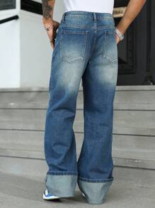 Manfinity Homme Męskie jeansy z kieszeniami i rozkloszowanymi nogawkami, uniwersalne i casualowe