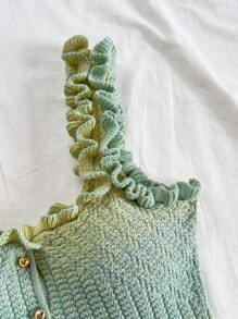 Soleia 女士休闲度假西部海滩婚礼宾客服装返校毕业早午餐圣帕特里克节春假复活节音乐节优雅波西米亚风热带优雅办公室工作褶边纽扣装饰渐变针织毛衣上衣 - 藍色 - 查看 3