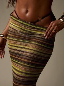 MISSGUIDED Váy Maxi Bohemian Crochet Đan Phong Cách Lễ Hội Xẻ Tà Bãi Biển Nghỉ Mát Mùa Hè Họa Tiết Sọc Váy Dài Che Phủ - Màu vàng - Xem 5