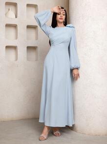 Veilorie Women's Elegant Solid Color 3D Floral Decoration Dress - Blue - View 5