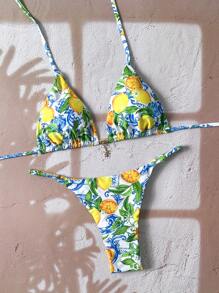 Elavelle Springbreak Women's Random Print Spaghetti Strap Sexy Bikini Sets, Summer Beachwear Outfits - Multicolor - View 4