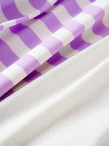 Blippi X SHEIN 年轻女孩 2 件套：可爱白色荷叶袖 T 恤和白色和紫色条纹荷叶袖 T 恤，夏季假日休闲装 - 彩色 - 查看 5