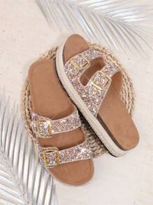 SHUZIA 女士坡跟厚底凉鞋夏季鞋春季鞋春假鞋复活节度假鞋休闲鞋沙滩鞋母亲节礼物 - 金色 - 查看 4