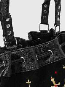 ROMWE Goth Túi Tote Họa Tiết Hình Mắt Phong Cách Punk Dành Cho Nữ Sử Dụng Hàng Ngày - màu đen - Xem 4