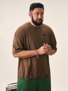 EASEVO 大码男士休闲宽松圆领短袖针织 T 恤 - 棕色 - 查看 6