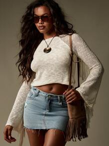 MISSGUIDED Bohemian Knit Sweater With Fringe Detail Long Sleeve Boho Fall Winter Casual Pullover Beach Cover Up Festival Knitwear - White - View 4