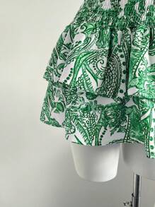 Elamini Falda elástica de cintura estampado integral estilo bohemio, de verano - Verde - Ver 6