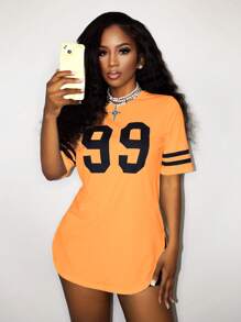 Zolique Digital Print Striped Patterned T-Shirt Graphic Tees Women Tops - Orange - View 1