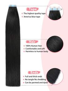 Jet Black Color #1 Human Hair Extensions Tape In Hair Extensions Real Remy Human Hair Invisible Seamless Skin Weft Human Hair Tape In Extensions - S1 - View 3