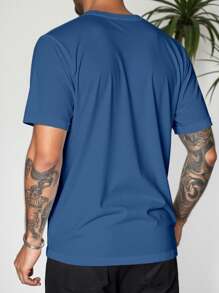 Manfinity Homme Plus Size Men's Summer Letter Print Crew Neck Short Sleeve Casual Loose T-Shirt - Blue - View 2